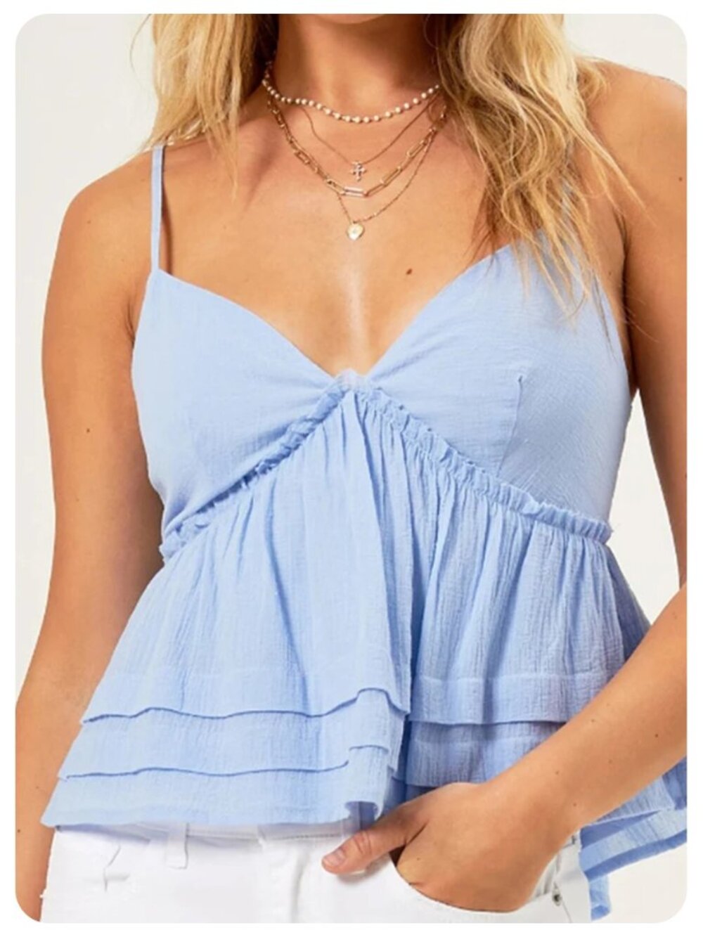 NWT Altar’d State Julianna Blue Gauze Tiered Tank Top sz xs